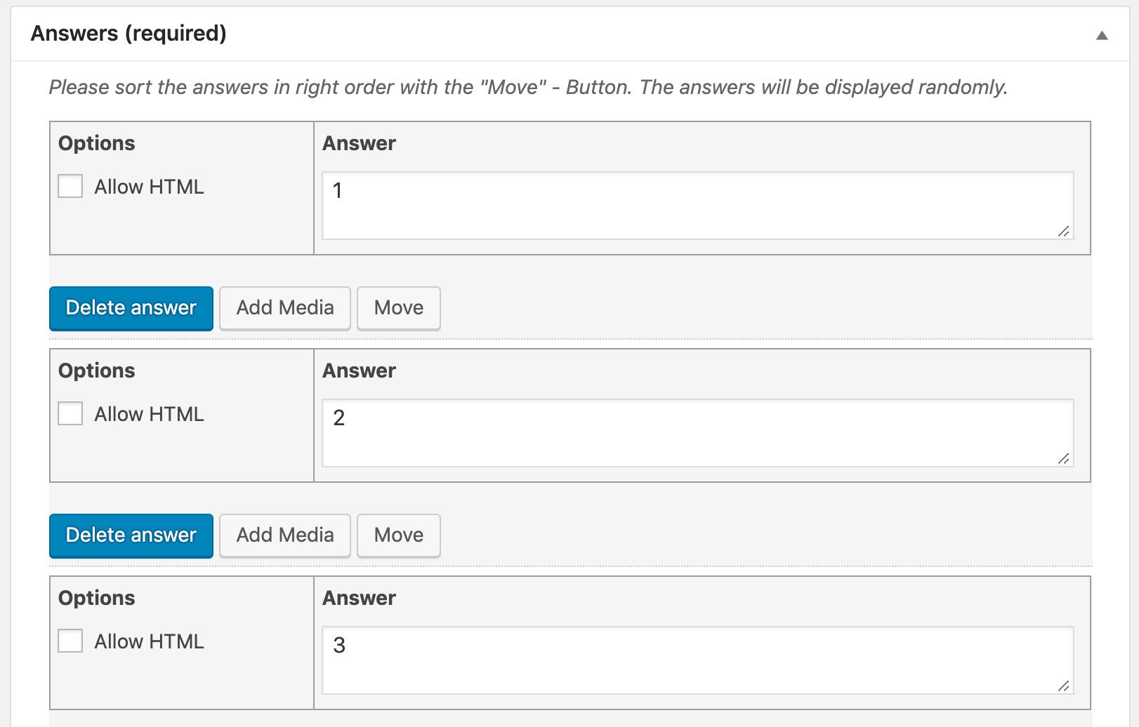 LearnDash sorting choice question, admin setup